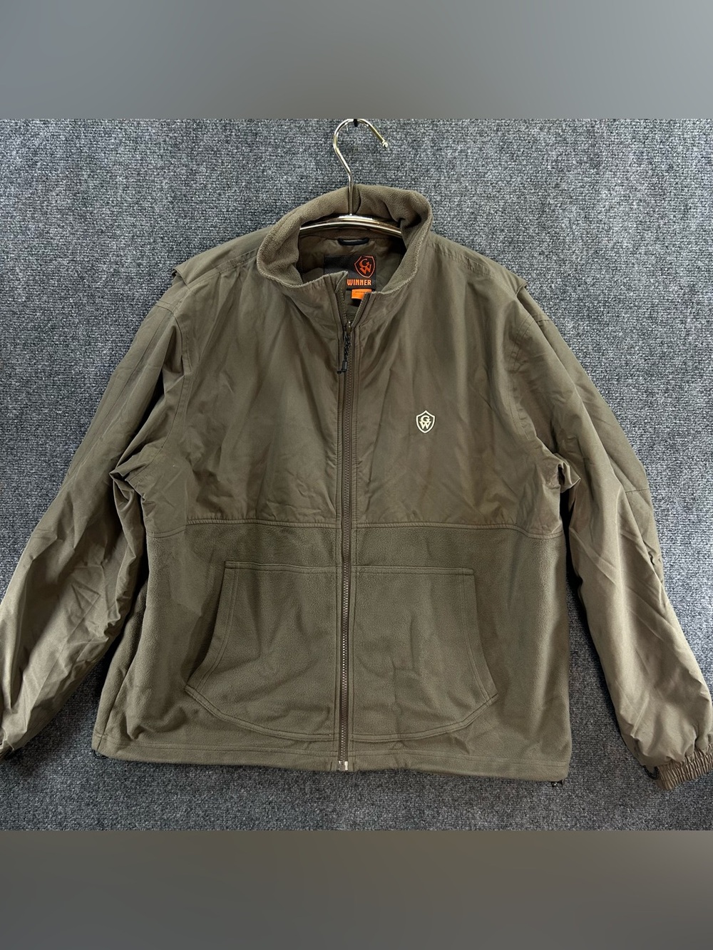 Game Winner Fleece Mixed Media Jacket Mens Large Waterproof Shell Brown Outdoor